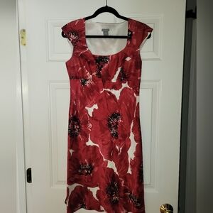 Ann Taylor Poppy Red Short Sleeve Knee-Length Summer Dress 100% Silk Size 2